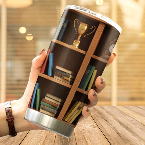 CUBICER Bookshelf Design Stainless Steel Tumbler 20 Oz For Book Lovers Teachers Librarians And Writers Gift Reading Enthusiasts Heat Coffee Iced Insulated Hot Cool Travel - color: Literary Aesthetic P6