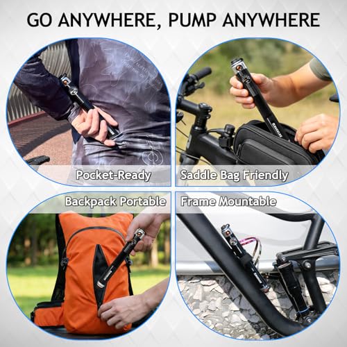 BUCKLOS Mini Bike Tire Pump with Gauge Portable Bicycle Hand Air Pump 160Psi Presta Schrader Valve Air Pressure Gauge for Mountain Bike Road Bikes Balls Handheld Accessories Tool