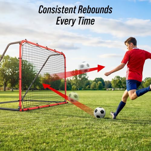 Haokelball 6 x 4 FT Soccer Goal for Backyard, 2-in-1 Metal Soccer Goal with Adjustable Rebounder Net, Heavy-Duty Steel Frame, Includes Agility Ladder & Cones, Soccer Training Equipment for Kids Teens