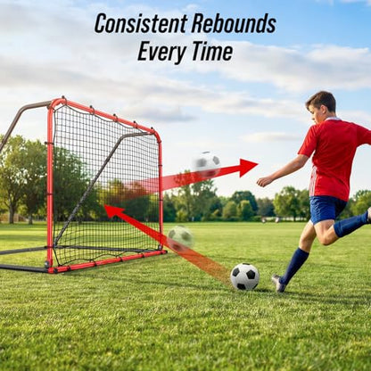 Haokelball 6 x 4 FT Soccer Goal for Backyard, 2-in-1 Metal Soccer Goal with Adjustable Rebounder Net, Heavy-Duty Steel Frame, Includes Agility Ladder & Cones, Soccer Training Equipment for Kids Teens