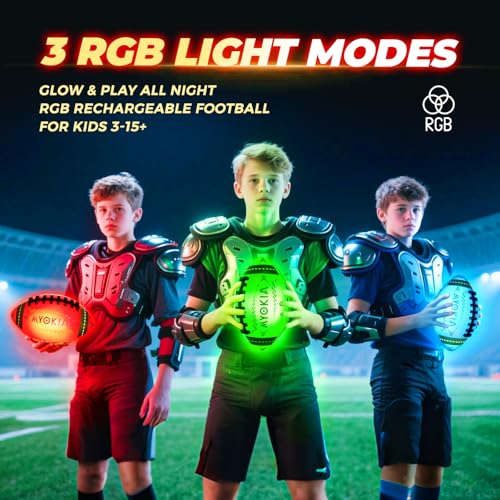 RGB Waterproof Rechargeable Light Up Football Birthday Gift, Glow in The Dark Football with Pump & USB Cable, Tri-Color (Red, Green, Blue), Size 6, Outdoor Night Games - style: Style 2