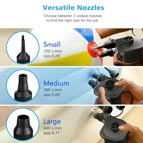 Electric Air Pump for Inflatables,Portable Quick-Fill Air Pump with 3 Nozzles,110V AC/12V DC,Inflator & Deflator Pumps for Outdoor Camping,Air Mattress Beds,Boats,Inflatable Cushion,Couch,Pool Floats