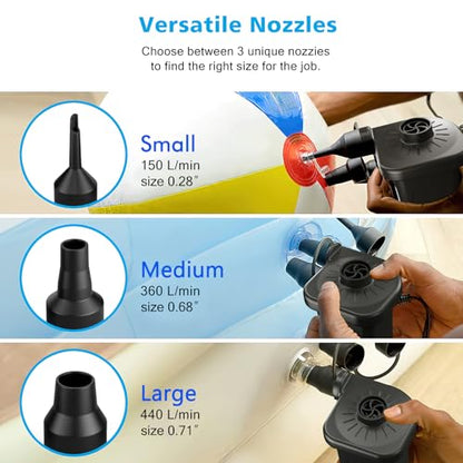 Electric Air Pump for Inflatables,Portable Quick-Fill Air Pump with 3 Nozzles,110V AC/12V DC,Inflator & Deflator Pumps for Outdoor Camping,Air Mattress Beds,Boats,Inflatable Cushion,Couch,Pool Floats