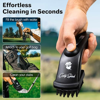 Golf Club Water Brush PRO + Golf Pocket Mag Towel - Black Bundle