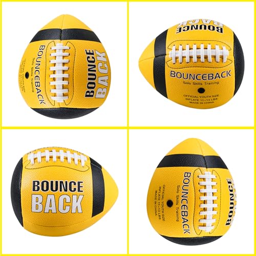 BOUNCEBACK Soft Leather Training Football, Youth Size & Official Size, Fatherless PU PassCatch Solo Enhancing Passing Catching(with Pump) - style: Yellow-7#(Ages 5-14)