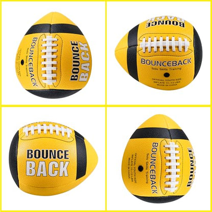 BOUNCEBACK Soft Leather Training Football, Youth Size & Official Size, Fatherless PU PassCatch Solo Enhancing Passing Catching(with Pump) - style: Yellow-7#(Ages 5-14)