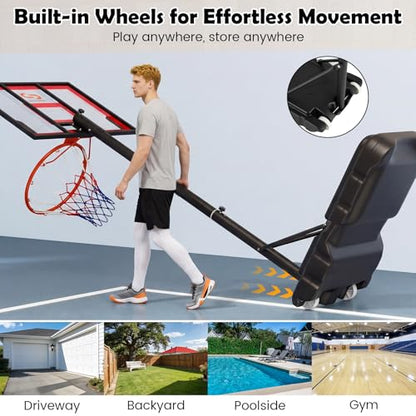 Goplus Basketball Hoop Outdoor, Portable 3.3-7FT/10FT Adjustable Basketball Goal System w/Shatterproof PC Backboard, Wheels for Adults in Pool Driveway Backyard - style: 3.3-7 FT, Black+Red