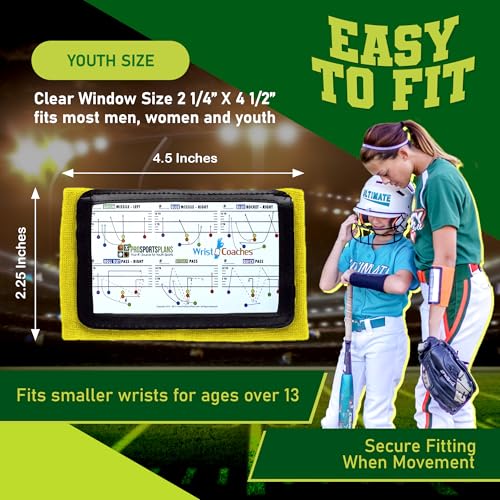 Football Play Wristbands - Youth Quarterback Gear - Wristband Playbook for Football and Softball Signs - color: Yellow