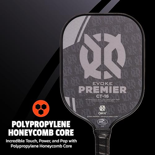 Onix Evoke Premier Professional Tournament Pickleball Paddle Composite Face Impact Paddle Shape - color: Black, size: Medium, style: 16mm