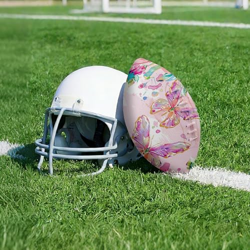 American Football, Official Size 11.9 x 7.3 Inch, Premium Composite Leather High-Grip Ball with Pro-Style Lacing, Unique Prints for Training, Games & Gifts - color: Pink Art Butterfly