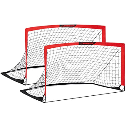 L RUNNZER Kids Soccer Goal, Pop Up Soccer Goal Net for Backyard, Set of 2 with Portable Carrying Case - color: Red, style: 6.3'x3.6', 2 Set