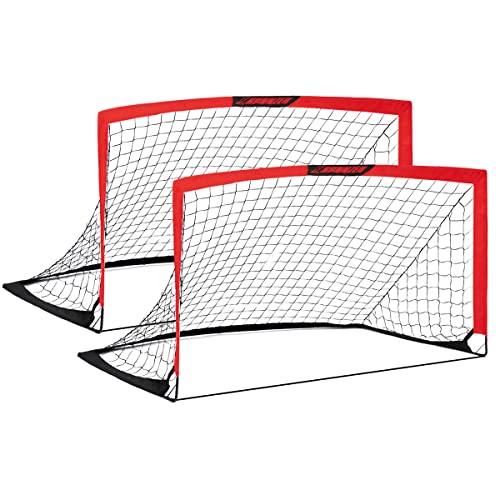 L RUNNZER Kids Soccer Goal, Pop Up Soccer Goal Net for Backyard, Set of 2 with Portable Carrying Case - color: Red, style: 6.3'x3.6', 2 Set