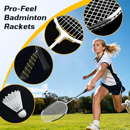 Haokelball Outdoor Badminton Net Set with Anti-Sag Winch System - 20ft Badminton Net, 4 Rackets, 4 Shuttlecocks & Carry Bag, Badminton Set for Backyard, Grass, Beach, Holiday Games - color: C-White