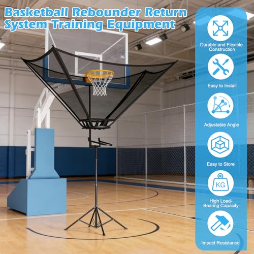 2026 Upgraded Basketball Rebounder, Adjustable Height Basketball Return Attachment with 180° Rotating Track, Basketball Shot Trainer Rebounder with Net Return System, Easy Assembly & Storage
