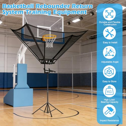 2026 Upgraded Basketball Rebounder, Adjustable Height Basketball Return Attachment with 180° Rotating Track, Basketball Shot Trainer Rebounder with Net Return System, Easy Assembly & Storage
