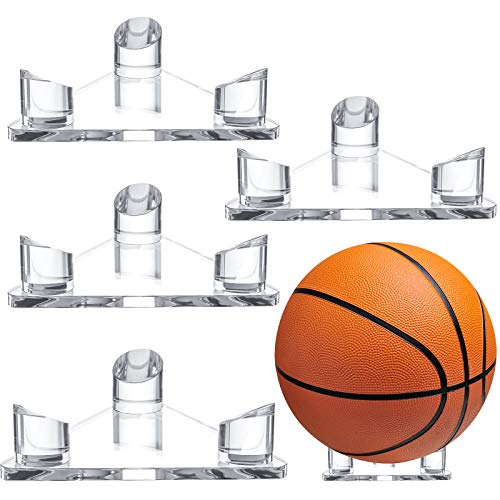 Sumind 4 Pack Acrylic Basketball Stand Holder Clear Sports Ball Storage Football Rack Display Stand for Basketball Football Volleyball Bowling Soccer Rugby Memorabilia Ball Display