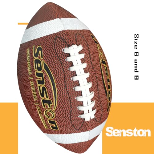 Senston Football Size 9/6 - Premium Composite Leather High School/Kids/Youth Football with Pump Size Foot Ball with Pump - color: Brown, size: Official Size 9 (Pack of 2)