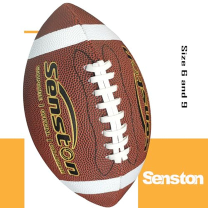 Senston Football Size 9/6 - Premium Composite Leather High School/Kids/Youth Football with Pump Size Foot Ball with Pump - color: Brown, size: Official Size 9