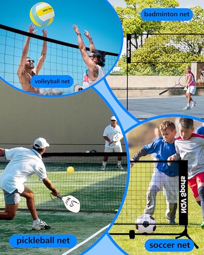 NQV Pickleball Set with Net-10FT Half Court Size Pickleball Net+Wood Pickleball Paddles+Pickle Balls+Ball Retrievers+Pickleball Court Marking Kit, Portable Driveway Outdoor Indoor for Beginners Pros - style: height adjustable 3 in 1 net
