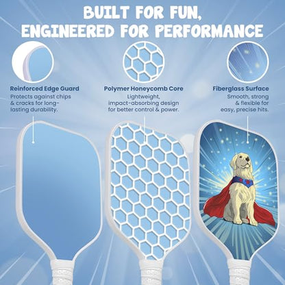 Kids Pickleball Paddle Designed for Ages 3–12 | Lightweight Fiberglass (0.37 lbs) | Small Grip for Easy Control | Fun Beginner Gift for Girls, Toddlers & Youth - color: Dog