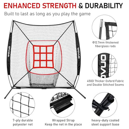 7x7 ft Baseball Net for Batting Pitching Hitting, Softball Pitching Net with Strike Zone, Tee, Ball Caddy, Softball Batting Net Baseball Training Equipment for Kids Adult Youth Sport Practice - color: Black