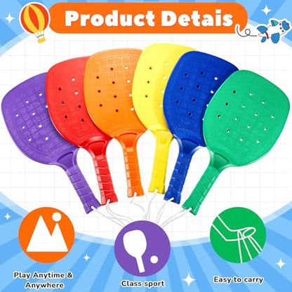 Seenelling Plastic Paddleball Racket PE Equipment for Elementary School with Lanyard Classes Equipment, 15.2 x 7.5 Inches - color: Yellow Orange Purple Red Blue Green