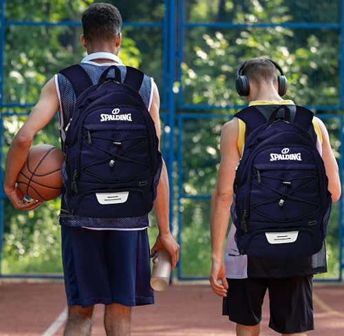 Spalding Basketball Backpack Sports Bag | Large Black Backpack with Shoe and Ball Compartment | Gifts for Basketball Players - color: Blue