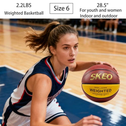 SKEO Weighted Basketball, 2.2/3/3.3LBS 28.5"/29.5" Trainer Heavy Basketballs Made of Composite, Indoor Outdoor Training Ball for Improving Handling Dribbling Rebounding - size: Size 6 Women & Youth -2.2LBS/1KG