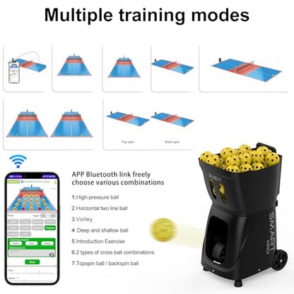 PP-SMART Pro Pickleball Machine - Professional Auto Ball Server with APP Control, 20 Landing Points & Dink Training, Smart Pickleball Launcher with Multi-Angle System (4-6H Runtime) (Black)