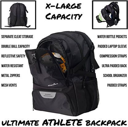 Athletico National Soccer Bag - Backpack for Soccer, Basketball & Football Includes Separate Cleat and Ball Holder - color: Black