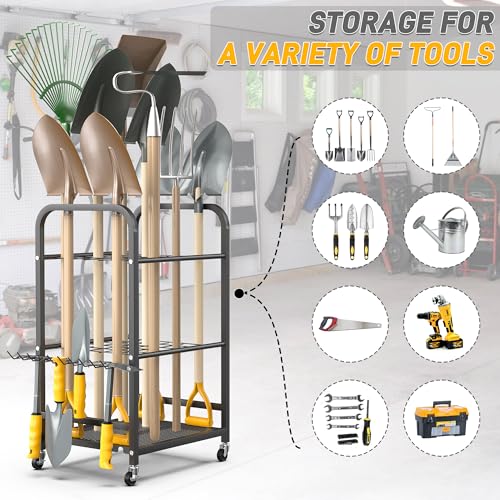 Ultrawall Garden Tool Organizer Stand, Yard Tool Storage Rack with Lockable Wheels, Garage Tool Storage for Rake, Brooms, Indoor & Outdoor Use - size: Small