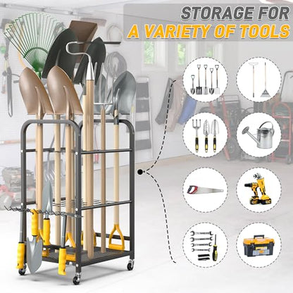 Ultrawall Garden Tool Organizer Stand, Yard Tool Storage Rack with Lockable Wheels, Garage Tool Storage for Rake, Brooms, Indoor & Outdoor Use - size: Small