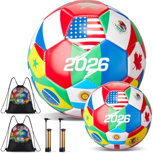 Tellingyou World Flag Soccer Ball Country Flags Training Ball 2026 International Multi Country Design with Pump Needle and Storage Bag for Team Practice Club Games Soccer Fan Gifts - size: Size 4