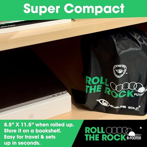 EyeLine Golf - Roll The Rock Putting Mat - Have Fun Perfecting Stroke, Alignment, Speed Control, Visualization, Consistency - Outdoor-Indoor-Compact - color: 8-Foot Roll the Rock