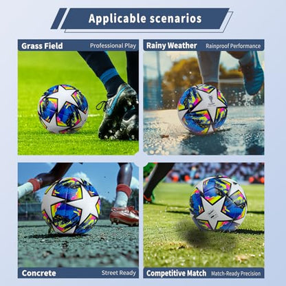 Professional Soccer Ball Size 5, Thermal Bonded Waterproof PU Match-Quality Training Ball with Pump - color: blue, size: size 5