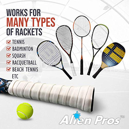 ALIEN PROS Tennis Racket Grip Tape - Precut and Dry Feel Tennis Grip - Tennis Overgrip Grip Tape Tennis Racket - Wrap Your Racquet for High Performance - color: 12-Pack White