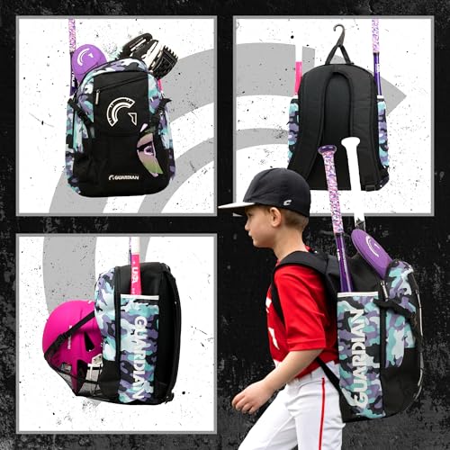 Guardian Baseball Backpack for Youth, Softball Bag for Girls, Durable Bat Bags Baseball Youth Boys and Girls, TBall Bag – Includes Hook to Hang on Fence - color: Pastel Multi