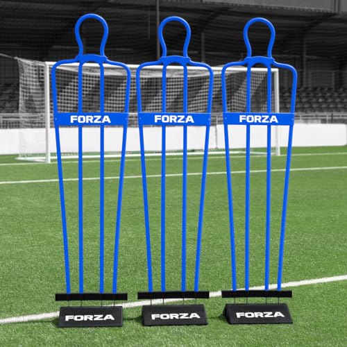 FORZA 6ft Airflow Soccer Mannequin | Wind-Resistant Free Kick Training Dummy for Coaching Drills & Shooting Practice | Shatterproof PVC with Ground Spikes & Optional Base - Pack of 1 or 3 - color: Electric Blue, size: Pack of 3, style: With Bases