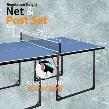 6FT Ping Pong Table Foldable Midsize Table Tennis Table for with Net, Table Tennis Paddles and Balls, MDF Multi-Use Family Game Table Assembly Free for Kid Teenager Adult, Compact & Portable