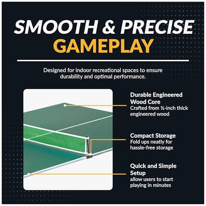 Hathaway 9 ft Quick Set Table Tennis Conversion Top – Regulation Sized, Foldable, Durable Engineered Surface, Protection Pads – Indoor Ping Pong Table Topper for Pool Table w/Net & Posts