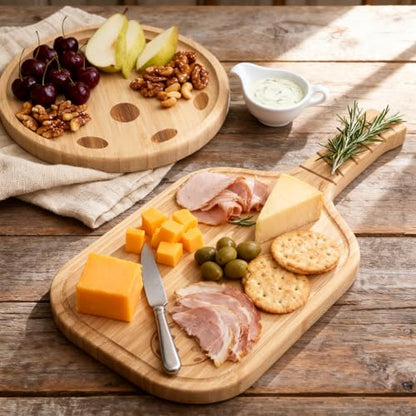 Pickleball Charcuterie Board Set – Bamboo Cheese & Cutting Board | 17" Paddle Board with Handle + 8.5″ Round Plate – Perfect Gifts for Pickleball Fans & Club Gatherings