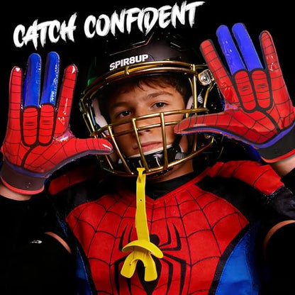 Youth Football Gloves for Boys Girls with Spider Tacky Grip, Flexible Kids Receiver Football Gloves- Blue Red - size: Youth Medium/Large