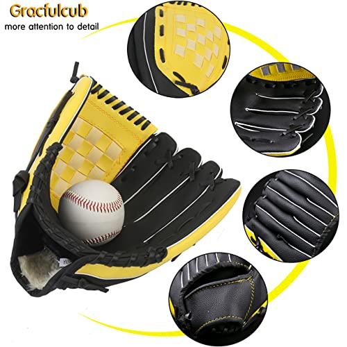 Baseball Glove,Baseball Softball Mitt with Ball for Kids Youth Adults Training and Beginner,Right Hand Throw,Left Hand Glove - color: Yellow, size: 10.5"