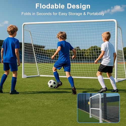 MOPHOTO Soccer Goal, 6X4/8x6/10x6.5/12x6/16x7/18.5x6.5/21x7/24x8ft Soccer Goals for Backyard, Full Size Soccer Goal for Teens & Adults Training - size: 10x6.5FT, style: Alloy Steel-Foldable