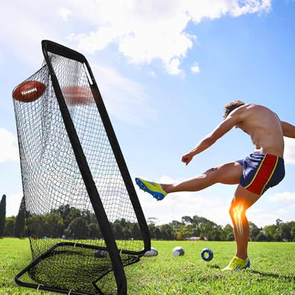 MorningRo Football Kicking Cage Net 7 x 3.2 or 8 x 3 x 4 ft Portable Football Throwing Net Powder Coated Steel Extra Deep Pocket for Punting Kicking Practice Train Equipment