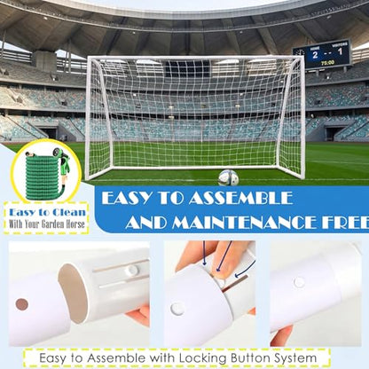 EGREE Portable Soccer Goal for Backyard - 12x6FT/8x6FT/6x4FT Heavy Duty Football Net Goals for Adults & Youth Training, Outdoor PVC Soccer Goal Post with Weatherproof UPVC Frame & Ground Stakes, White