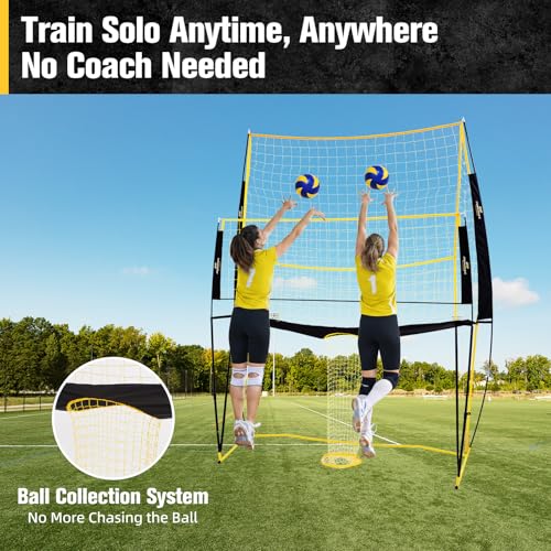 Volleyball Training Equipment, 11x8FT Adjustable 6.5–8 ft, Volleyball Practice Net for Serve & Spike, 2-in-1 Train & Play, Fast Setup, Stable Frame Training Net for Backyard Indoor Outdoor