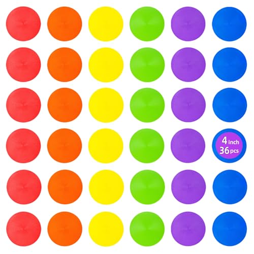Spot Markers 9 Inch 10 Inch Non Slip Rubber Floor Markers Flat Field Cones Poly Dots for Soccer Basketball Sports Speed Agility Training and Drills - style: 4inch 36pcs（6colors)