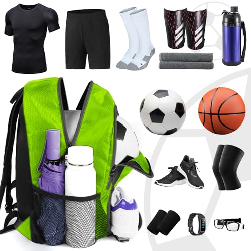 YOREPEK Soccer Backpack,Soccer Bag with Ball Holder, Water resistant Sport Equipment Bags Fit Basketball Volleyball Football - color: Green