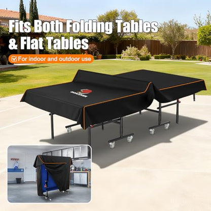 Ping Pong Table Cover Outdoor Waterproof, Premium Table Tennis Table Cover with PU Coating , All Weather Protection for Foldable Standard 9x5 Ft Tables